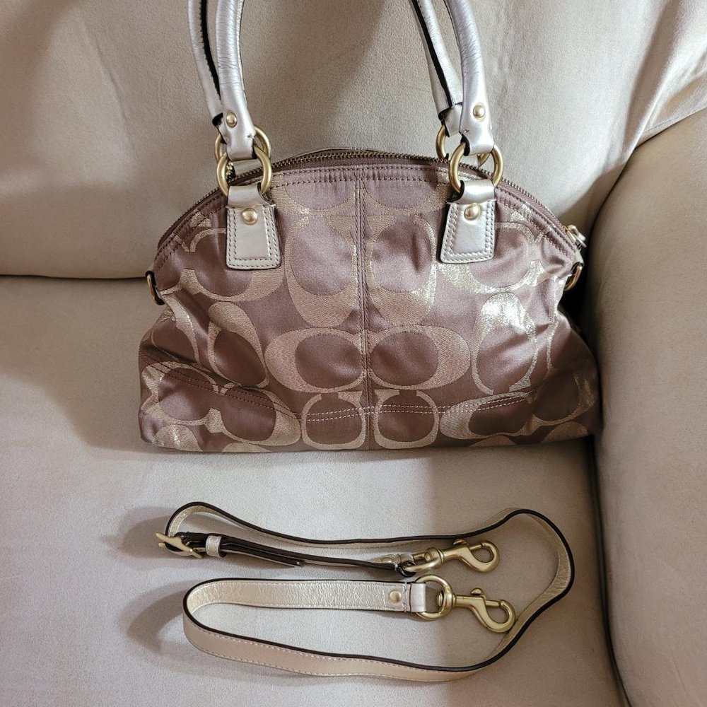 Coach Signature Mushroom / Metallic Gold Satchel w/ Detachable Shoulder Strap - Picture 2 of 4